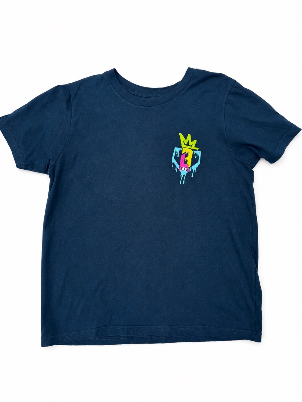 Kids Navy Short-Sleeve Tee with Neon Crest Accent